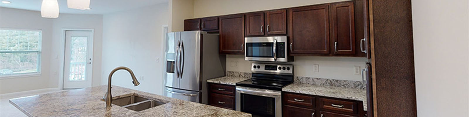 An updated kitchen in an independent living apartment at Traditions at Camargo